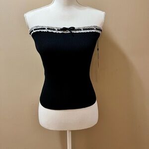 NWT Emerson Lang Black Sleeveless Tube Top With Bow Detail Size Medium
